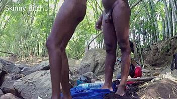 forest sex with muscular bodybuilder dominates skinny legs part 2