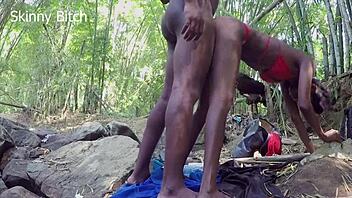 forest sex with muscular bodybuilder dominates skinny legs part 2