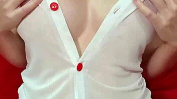 pretty blonde in see through dress bounces huge fake tits closeup