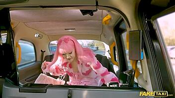Pink Haired Babe Rides Big Cock in Fake Taxi Creampie