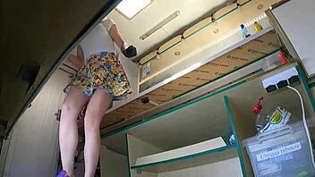 hot dumb girl in miniskirt upskirted by boss at work pov