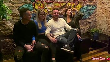 Post-dinner lovers devour blonde and brunette in wild motel foursome feast!