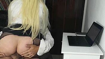 blonde secretary in miniskirt bends over for boss doggystyle pounding