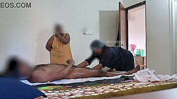 dick flashing jerk off in front of two asian massage ladies