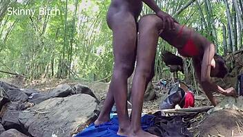 forest sex with muscular bodybuilder dominates skinny legs part 2