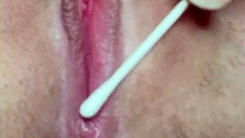 close up pussy play with cotton swab hits extreme orgasm drip