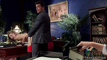 Boss Pounds Bound Wife While Secretary Watches!