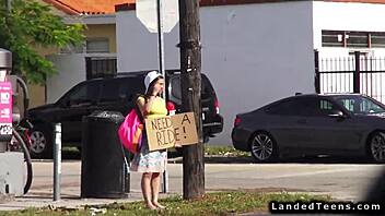 Teen hitchhiker begs for huge cock in outdoor pov fuck!