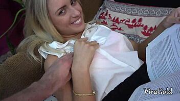 cute 18yo blonde virgin jessi creams on big cock pov