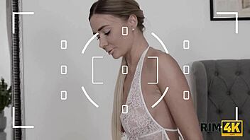 Blonde Poses Then Devours Ass in Rimjob