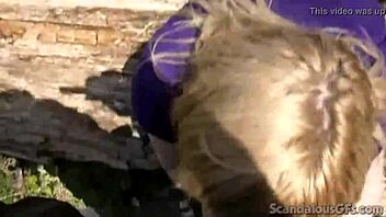 blonde girlfriend deepthroats boyfriend cock outdoors hot
