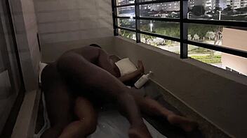 Curvy Brunette Enjoys Balcony Fuck With Big Cock