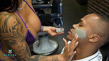 sexy ebony colombian mariana martix slams brandon cruz at barbershop