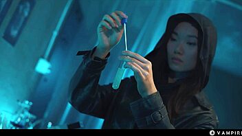 Asian brunette vampires seduce in lezdom mind control scissoring