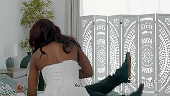 Under her wedding gown, Ana Foxxx cheats with Robby Apples' hardcore interracial fuck!