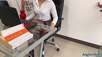 sexy secretary in miniskirt rides boss's huge cock desperately