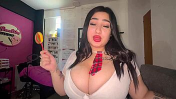 Perfect tits babe trains tongue on huge cock pov pounding