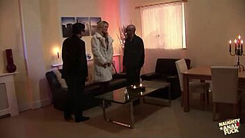 Carly parker in furry coat enjoys rough group sex with studs