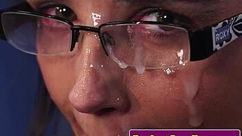 cumshot whore gulps jizz in bukkake blowbang frenzy