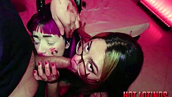 Halloween Fantasy Trio: Hardcore Fucking Two Costumed Sluts in Room