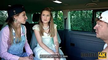 Slutty bride flashes perfect natural tits pussy to strangers in wedding dress?