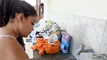 big ass milf blackmailed into balcony creampie anal mouth fuck