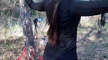 Outdoor milf gets bound and creampied in rough scenes