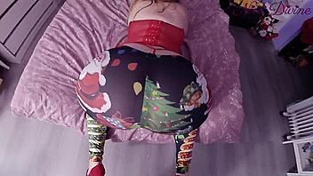 Big natural titted French blonde's leggings rip for Christmas ass pounding!