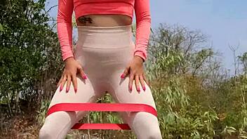 Sporty Hottie Bands Up for Outdoor Workout Tease