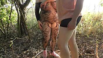 Chubby milky milf Mari breeds creampie in hairy pussy public outdoor