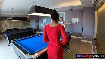 pool fun turns into amateur thai couple's bent over passion