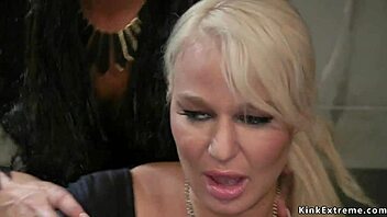 Bound big tits milf dominated halloween strapon whipping party