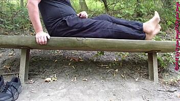 nylon feet lifted outdoor forest voyeur