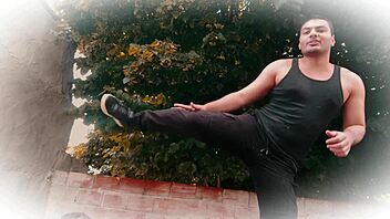 Kickboxing story rips pants huge cock muscled man masturbates