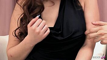 Her huge saggy natural tits bounce wildly during wet uncensored jav suck!