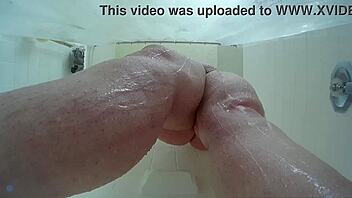Chubby Brunette Pees Then Showers Saggy Tits and Hairy Pussy!