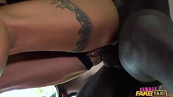 British Babe Sucks Big Black Cock at Red Lights in Fake Taxi Cumshot