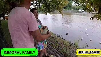 Duck feeding leads to serina swallowing dean's thick cream