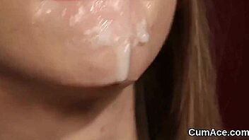 unusual bombshell bimbo swallows massive bukkake facial cumshot