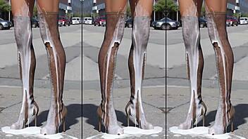 high heels boots dripping cum on concrete outdoors