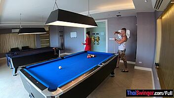 pool fun turns into amateur thai couple's bent over passion