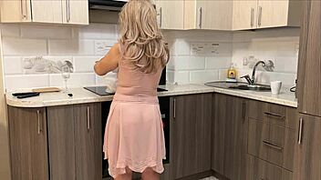 stepmom wore transparent dress showing big ass in thong for anal