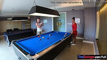 pool fun turns into amateur thai couple's bent over passion