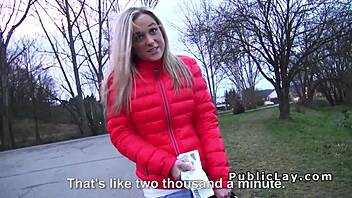 Blonde Amateur Risks All Flashing Nude for Cash