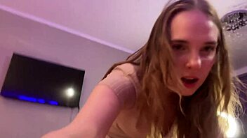 Neighbor girl deepthroats big cock on bed creampie homemade 4K