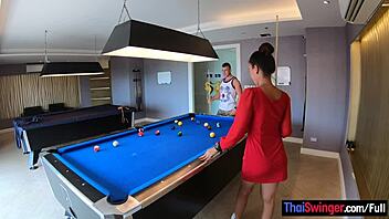 pool fun turns into amateur thai couple's bent over passion