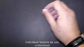 teacher stretches baby bamby's tight ass during desk lesson