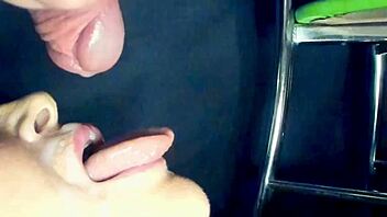 sensual milf gives close-up blowjob swallowing every drop