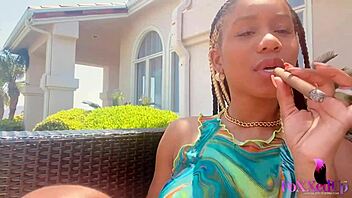Horny Smoker Jenna Foxx Fingers Big Clit Pussy Lips Outdoors!