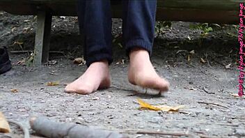 nylon feet lifted outdoor forest voyeur